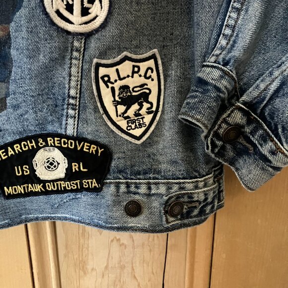 Polo Ralph Lauren Womens Bear Capsule Patches Denim Jacket Sz. Large Blue AN EXC - Picture 4 of 12